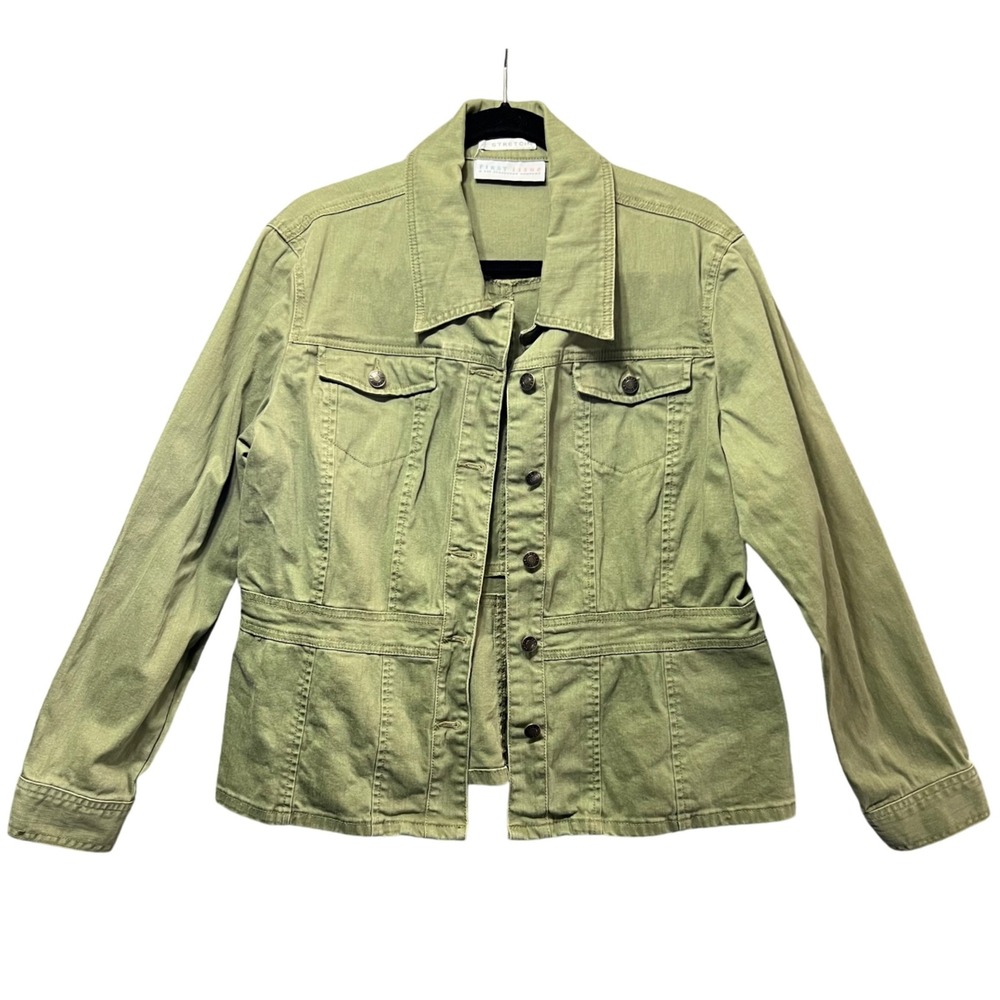 Y2K First Issue Liz Claiborne Olive‎ Green Utility Jacket Women's Large Stretch